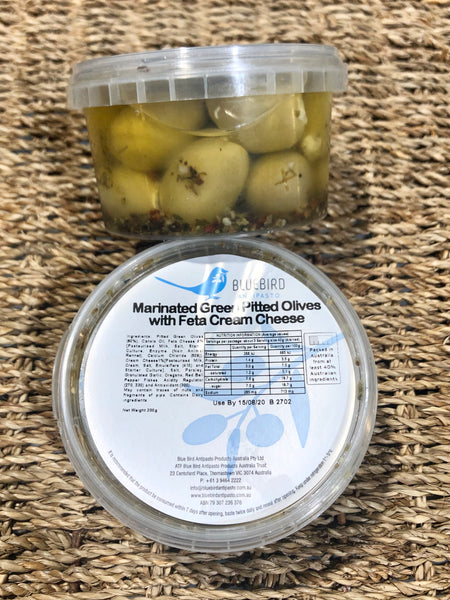 Marinated Green Pitted Olives with Feta Cream Cheese 200g
